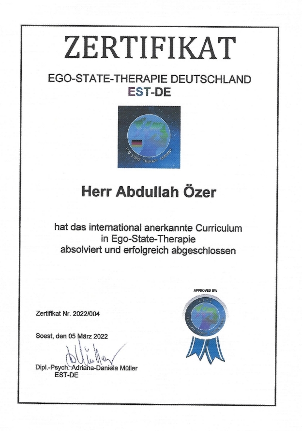 Almanya Hipnoterapi Ego State Terapi Sertifikası